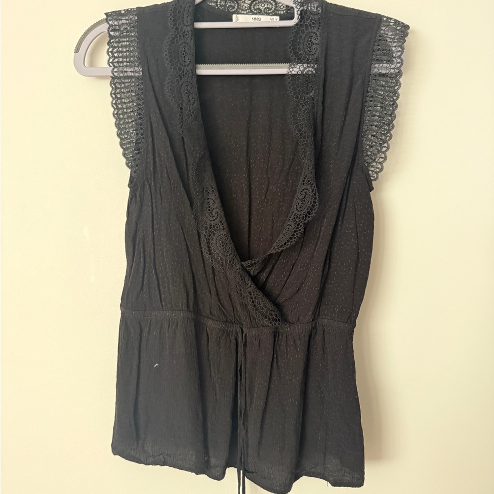 Mango Black Lace Detail Women's Blouse